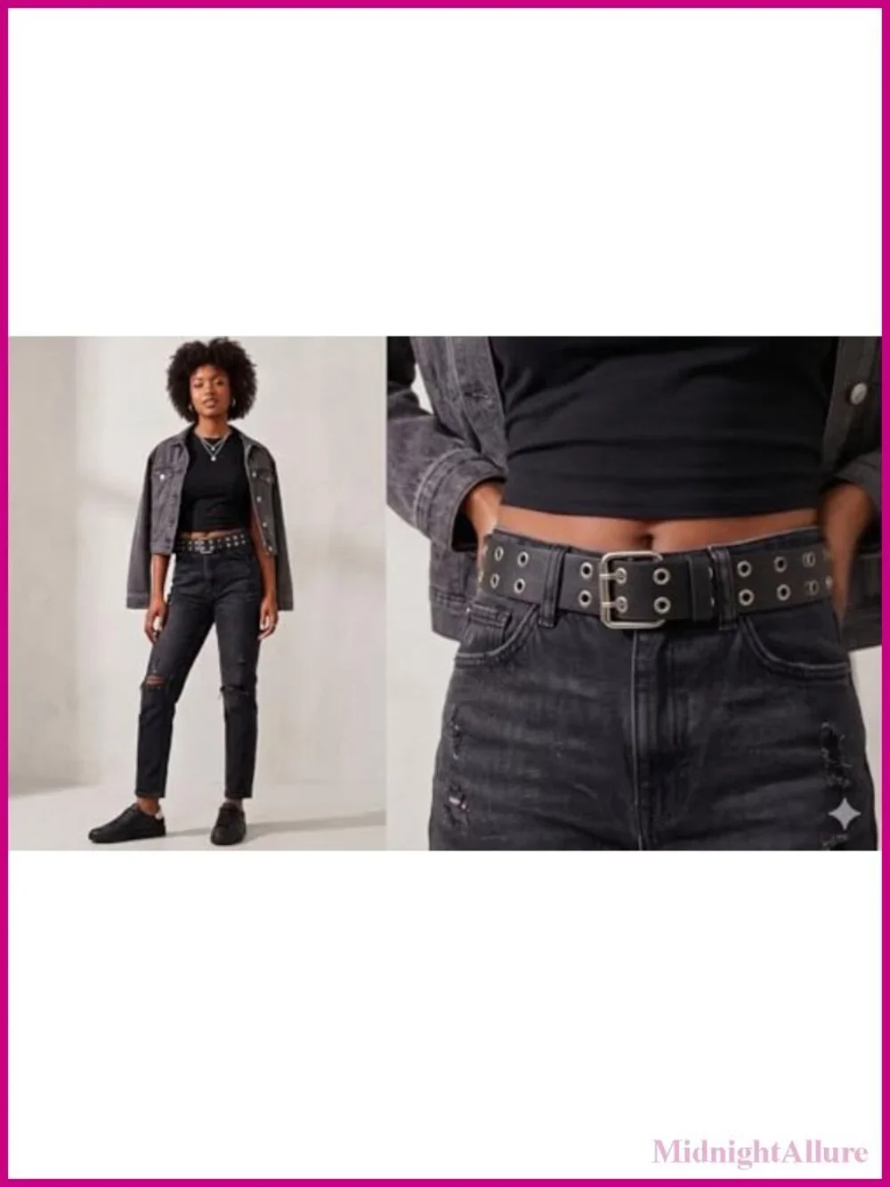 Double Grommet Belt 1.5 Inch Wide Stainless Steel Buckle